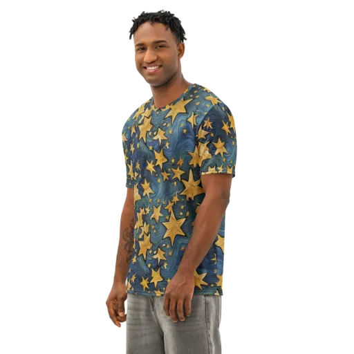 Midnight Starflow on a Men's Cotton Crew Neck T-Shirt
