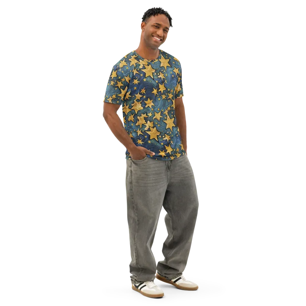 Midnight Starflow on Men's Cotton Crew Neck T-Shirt — Right Front