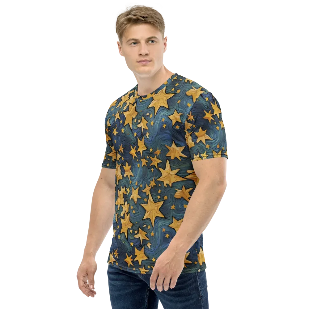 Midnight Starflow on Men's Crew Neck T-Shirt — Left