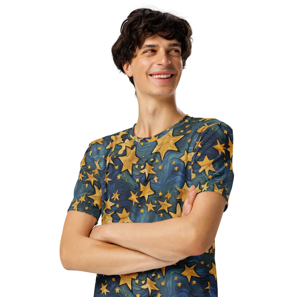 Midnight Starflow on Men's Crew Neck T-Shirt — Left Front