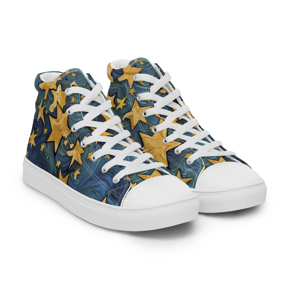 Midnight Starflow on Men's High Top Canvas Shoes — Right Front