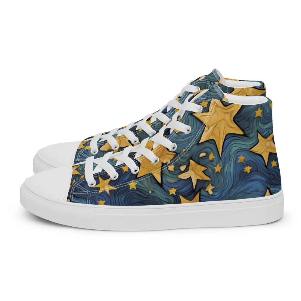 Midnight Starflow on Men's High Top Canvas Shoes — Left