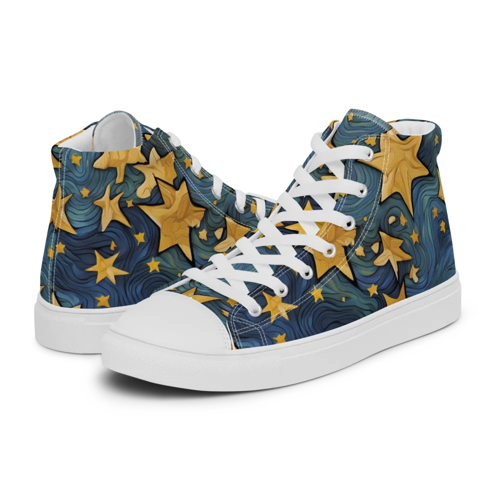 Midnight Starflow on Men's High Top Canvas Shoes — Left