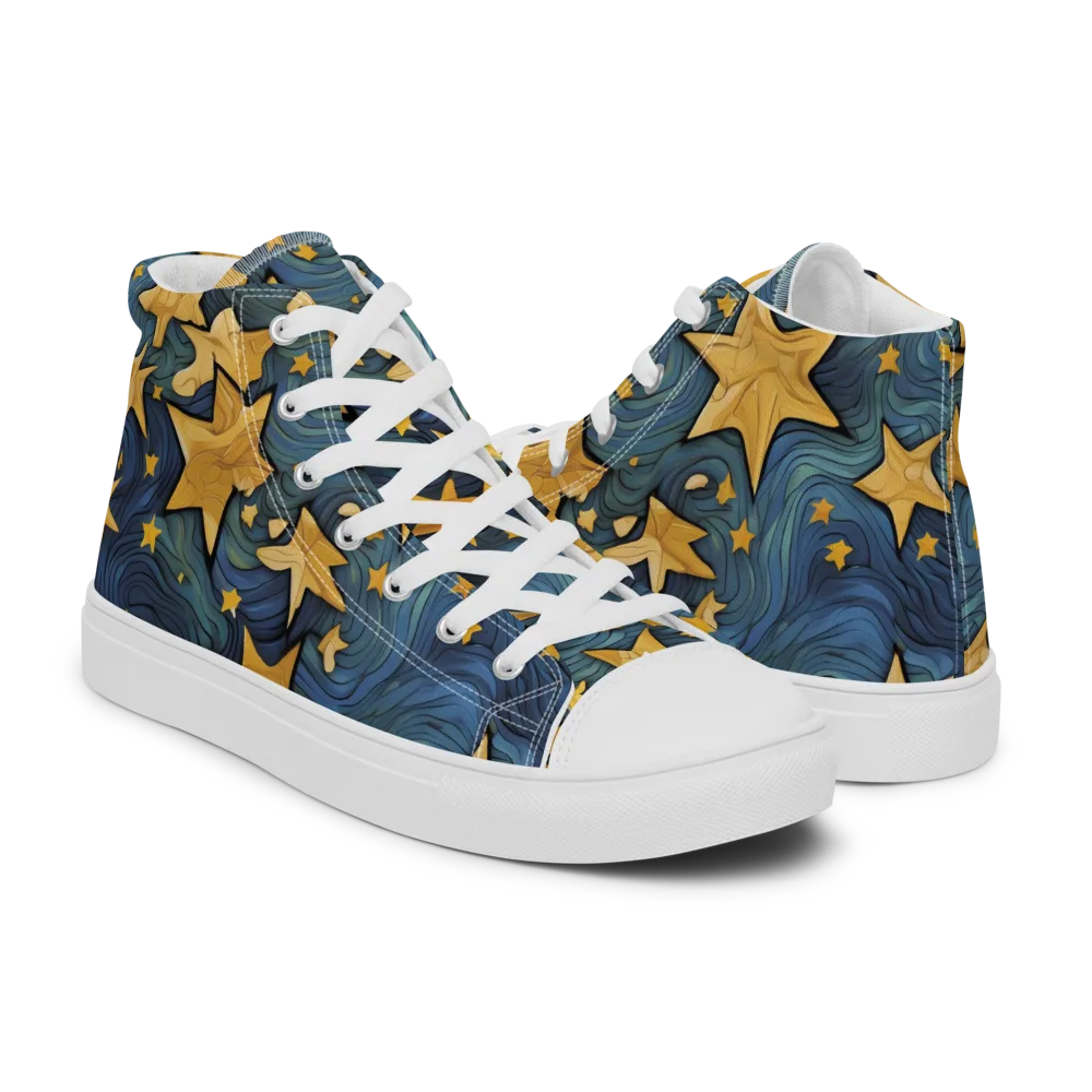 Midnight Starflow on Men's High Top Canvas Shoes — Right