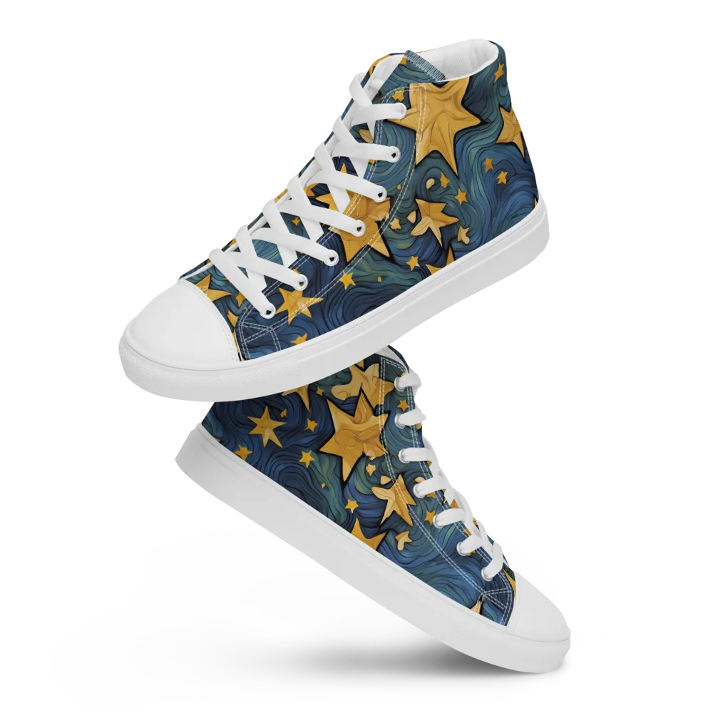 Midnight Starflow on Men's High Top Canvas Shoes — Front