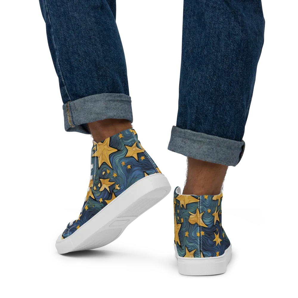 Midnight Starflow on Men's High Top Canvas Shoes — Back