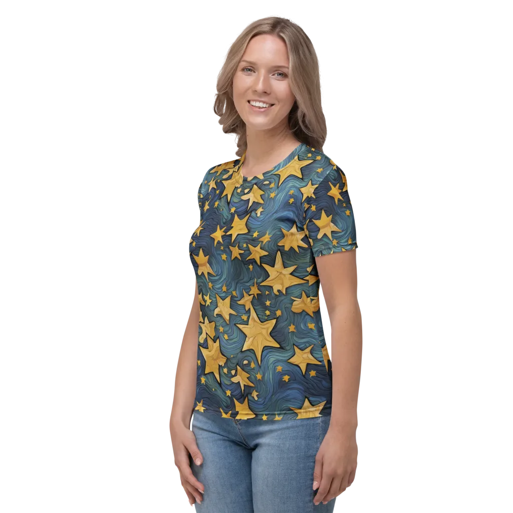 Midnight Starflow on Women's Crew Neck T-Shirt — Left
