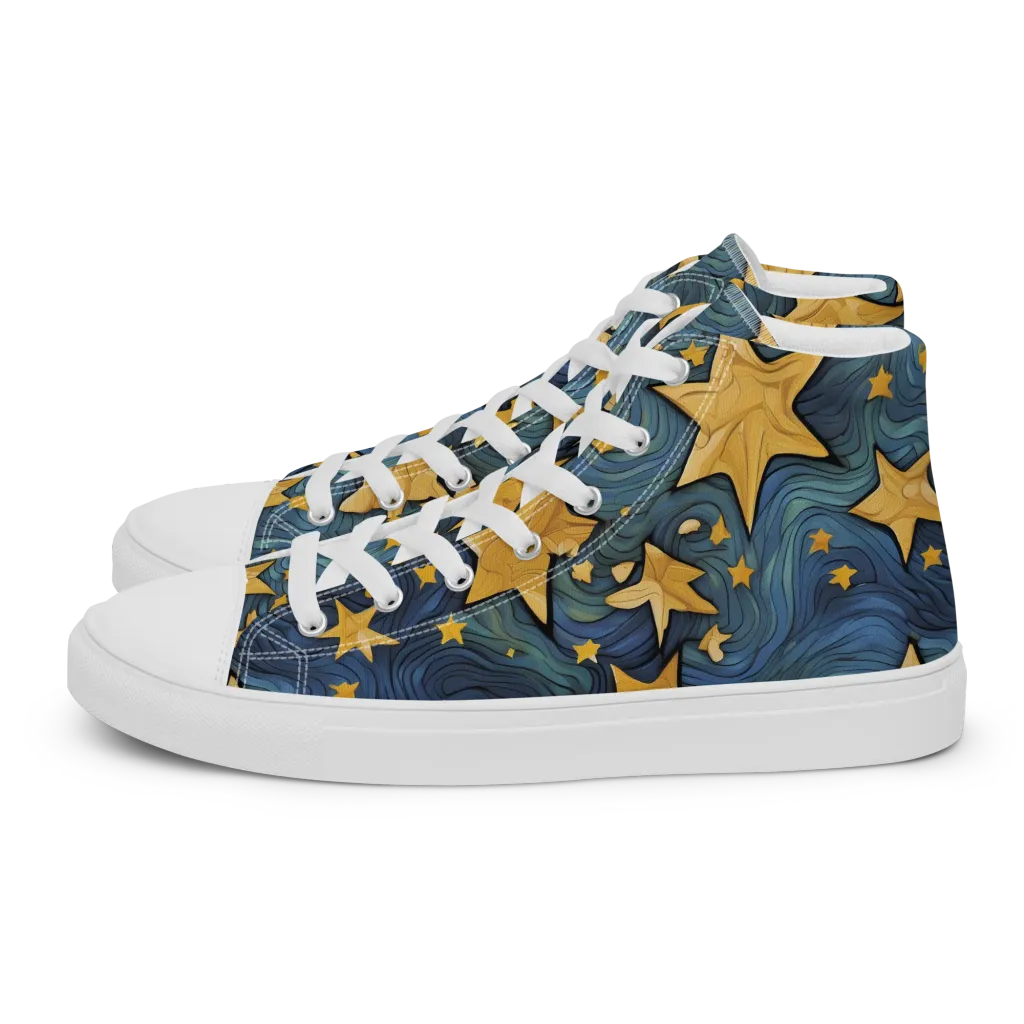 Midnight Starflow on Women's High Top Canvas Shoes — Left
