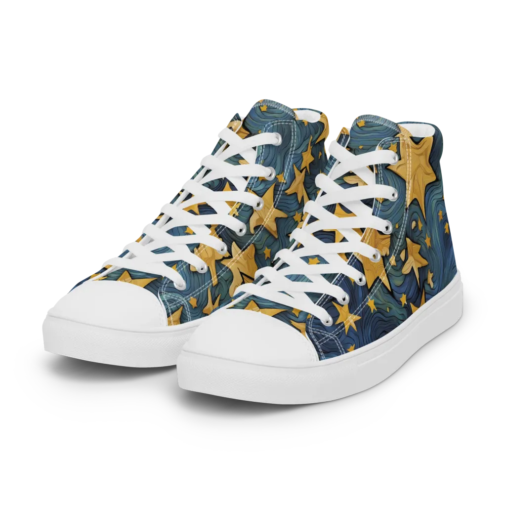 Midnight Starflow on Women's High Top Canvas Shoes — Left Front