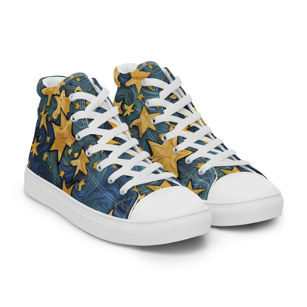 Midnight Starflow on Women's High Top Canvas Shoes — Right Front