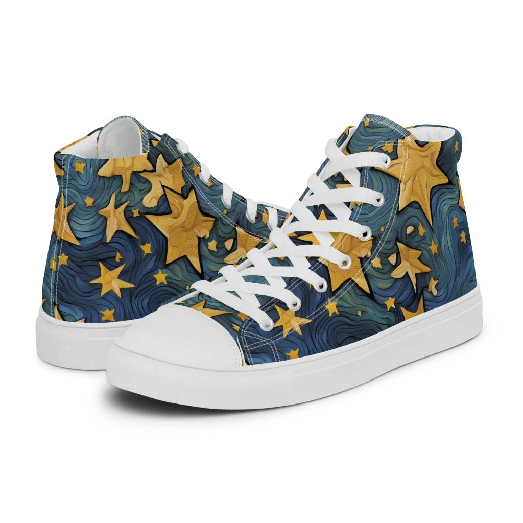 Midnight Starflow on Women's High Top Canvas Shoes — Left