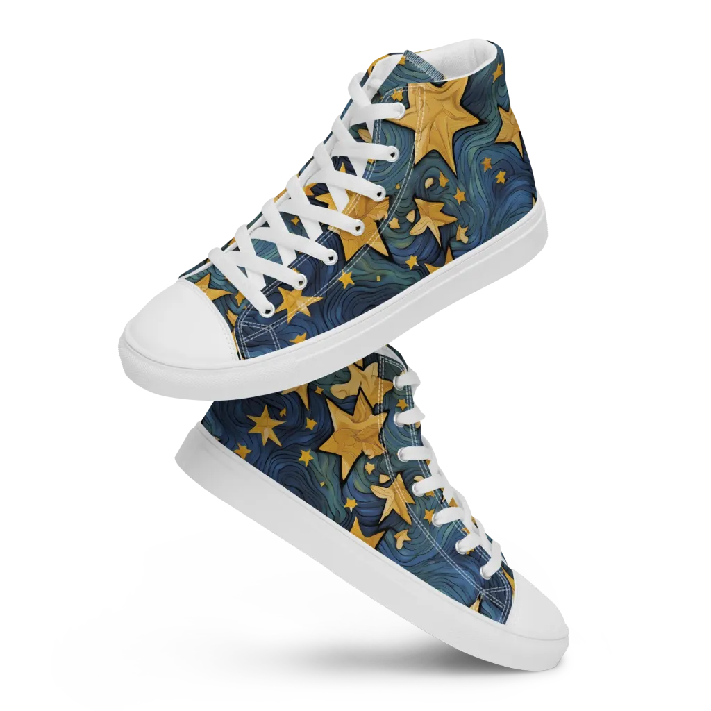 Midnight Starflow on Women's High Top Canvas Shoes — Front