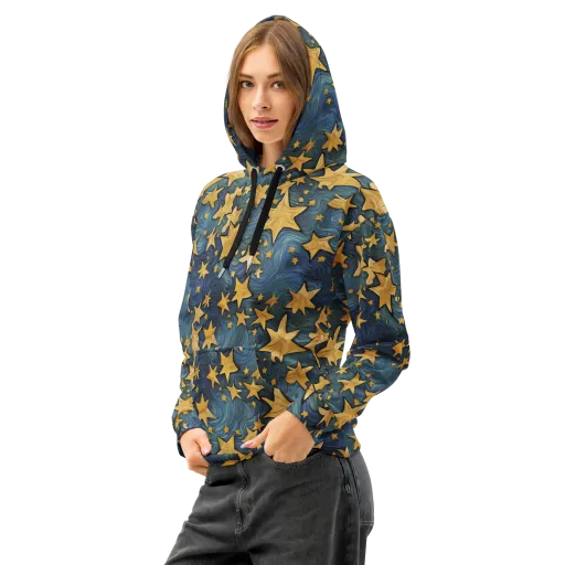 Midnight Starflow on a Cotton Hoodie