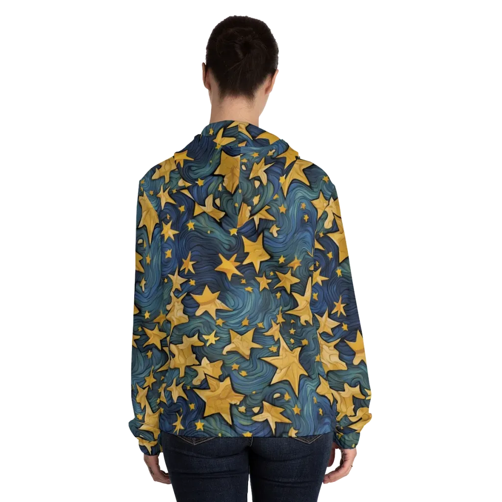 Midnight Starflow on Women's Full-Zip Hoodie — Back On Person