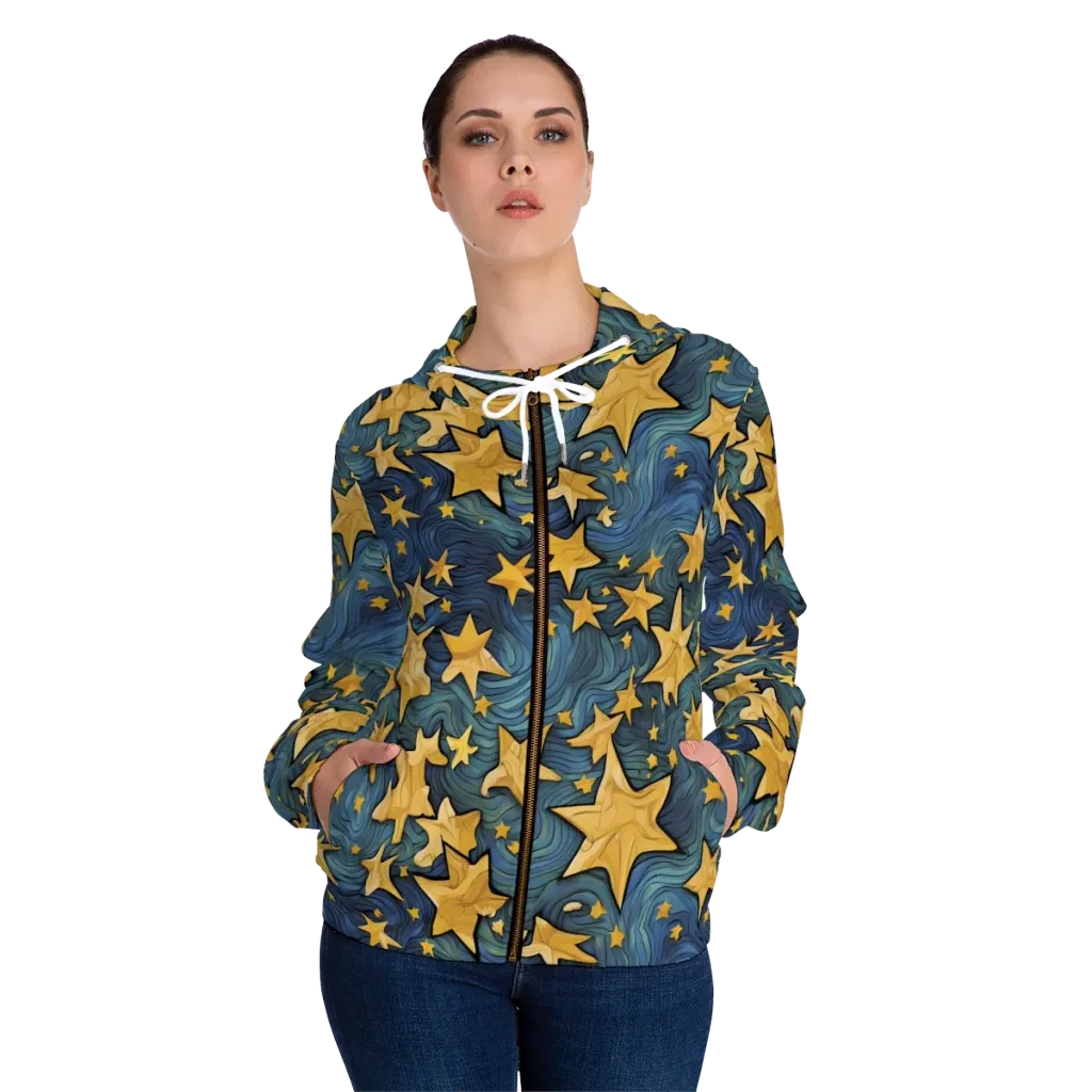 Midnight Starflow on Women's Full-Zip Hoodie — Front On Person