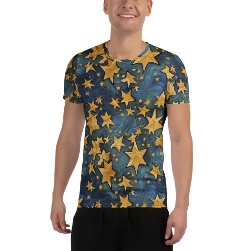 Midnight Starflow on a Men's Athletic T-Shirt