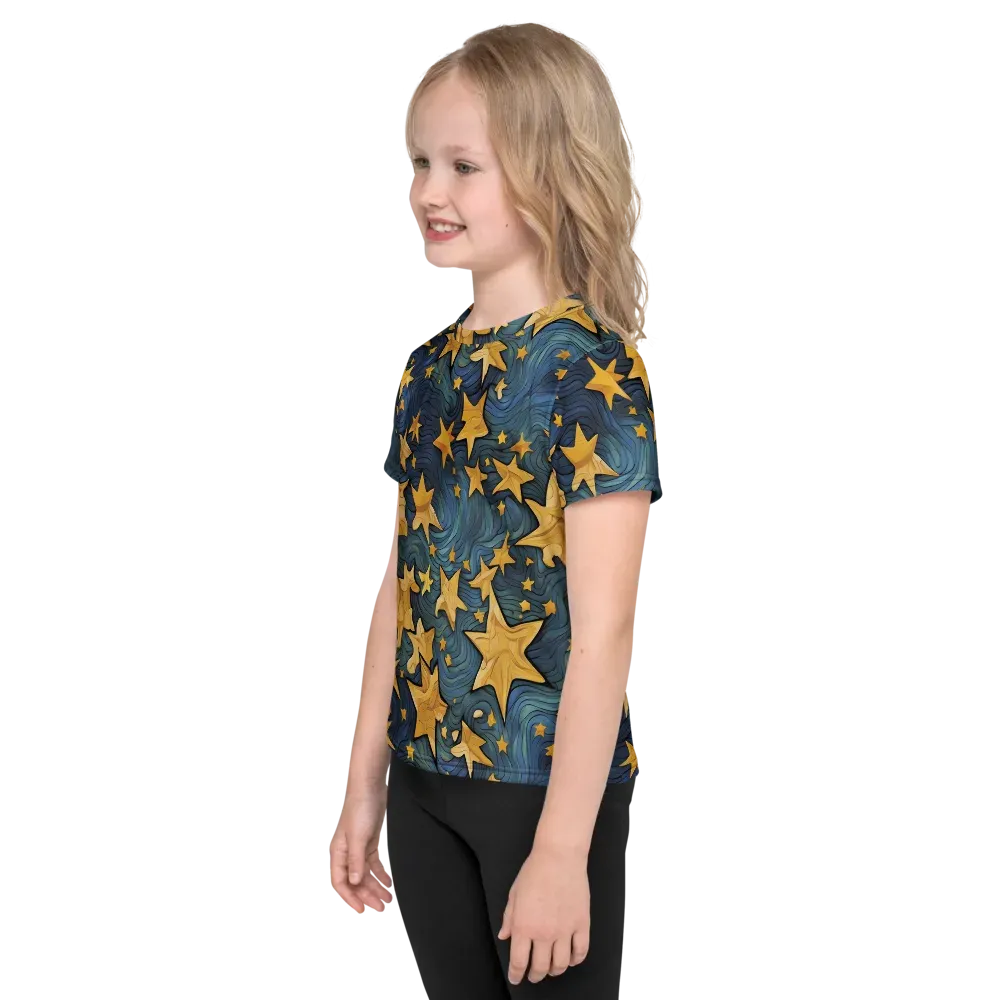 Midnight Starflow on Kids Crew Neck T-Shirt — Left