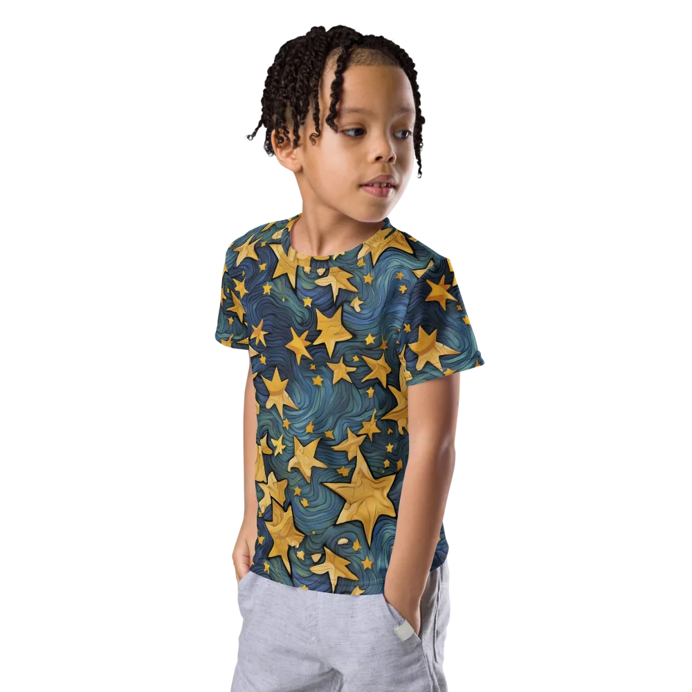 Midnight Starflow on Kids Crew Neck T-Shirt — Left Front