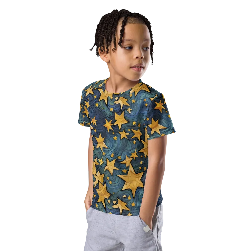Midnight Starflow on Kids Crew Neck T-Shirt — Left Front