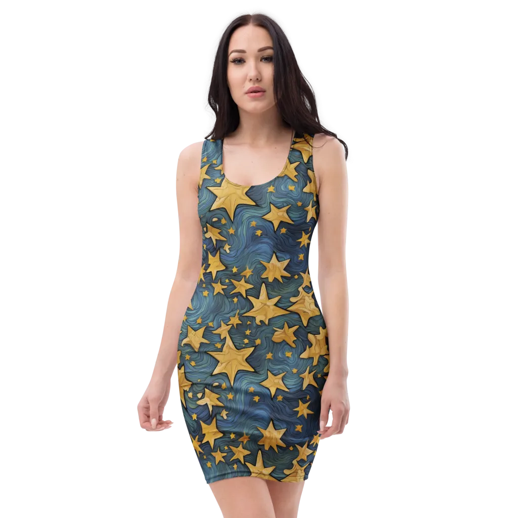 Midnight Starflow on Bodycon Dress — Front
