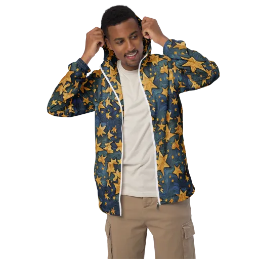Midnight Starflow on a Men's Windbreaker