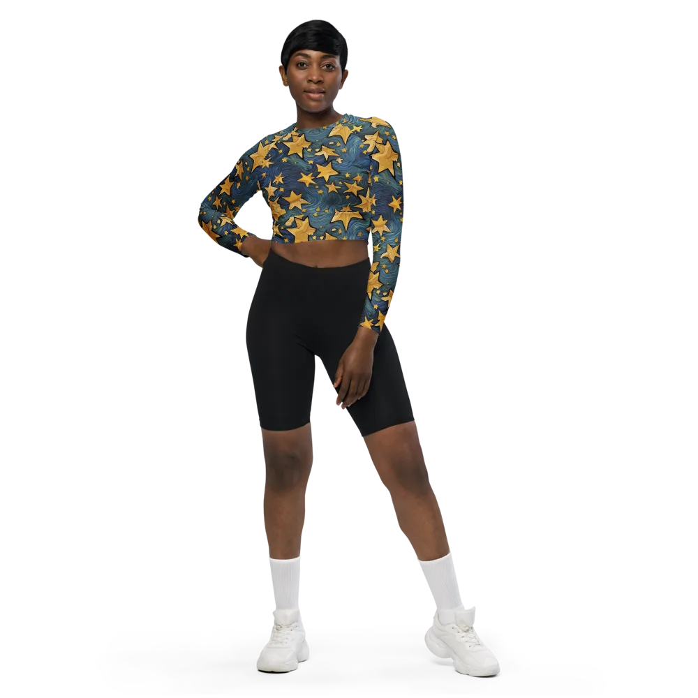 Midnight Starflow on Long Sleeve Crop Top — Front