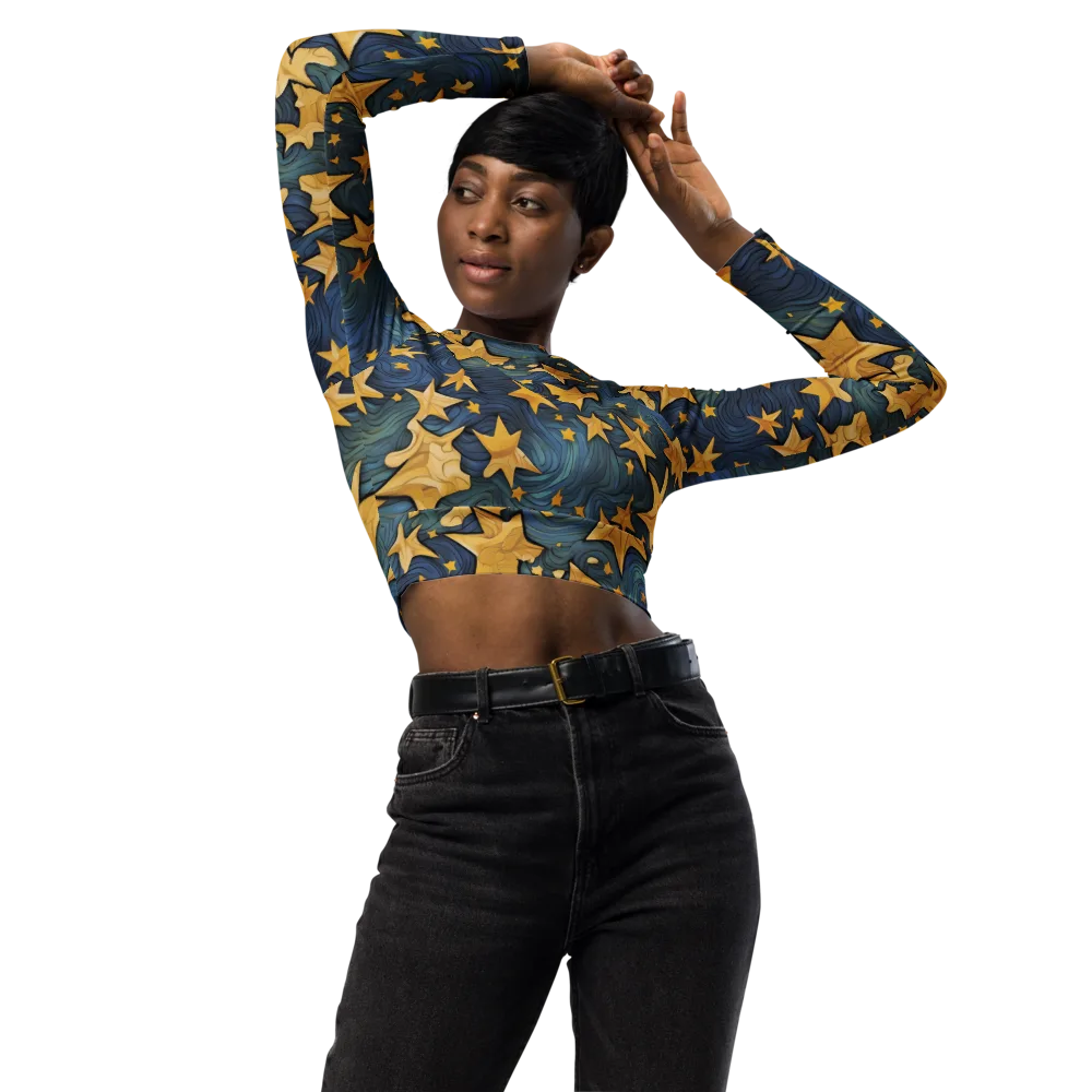 Midnight Starflow on Long Sleeve Crop Top — Front