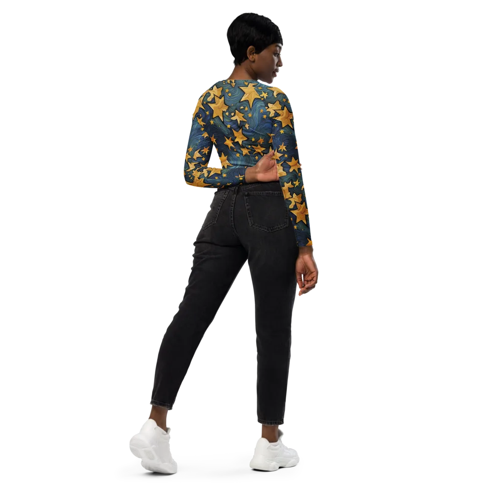 Midnight Starflow on Long Sleeve Crop Top — Right Back