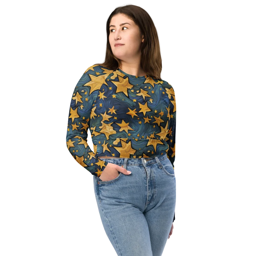 Midnight Starflow on Long Sleeve Crop Top — Front
