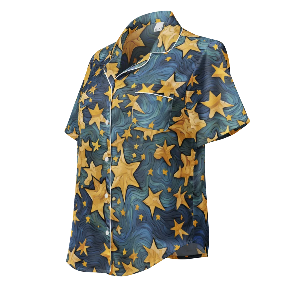 Midnight Starflow on Women's Short Sleeve Pajama Top — Left Front