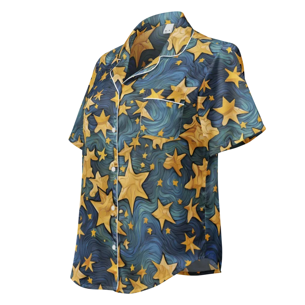 Midnight Starflow on Women's Short Sleeve Pajama Top — Left Front