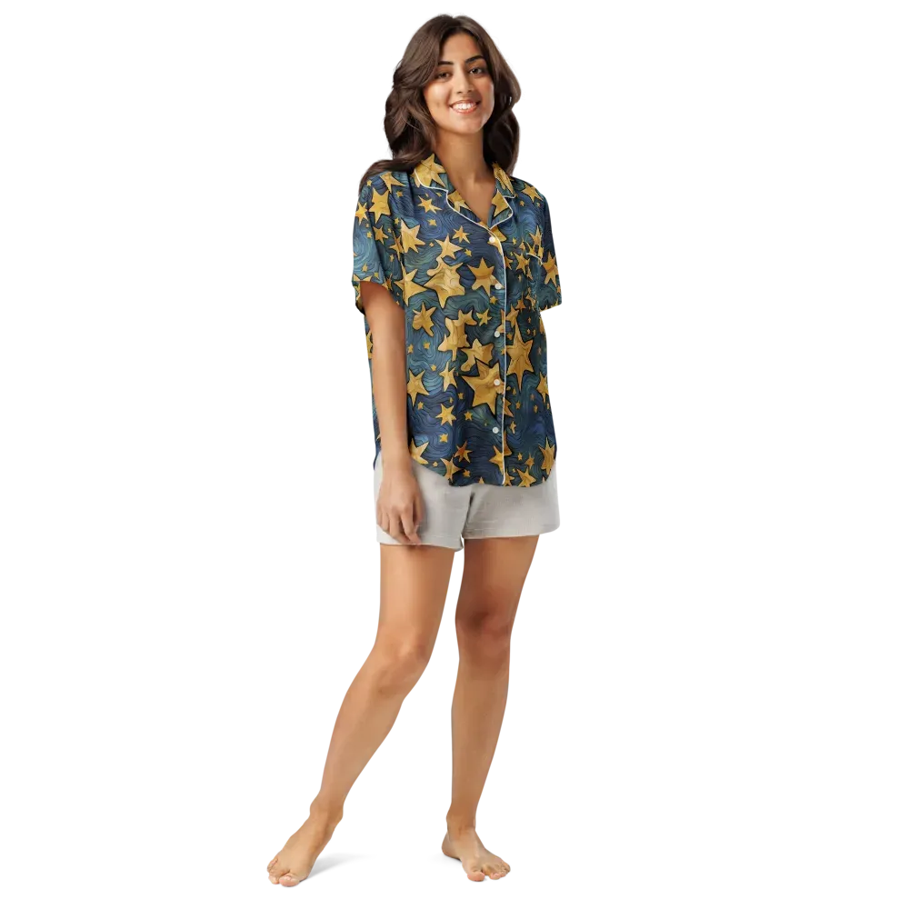 Midnight Starflow on Women's Short Sleeve Pajama Top — Front