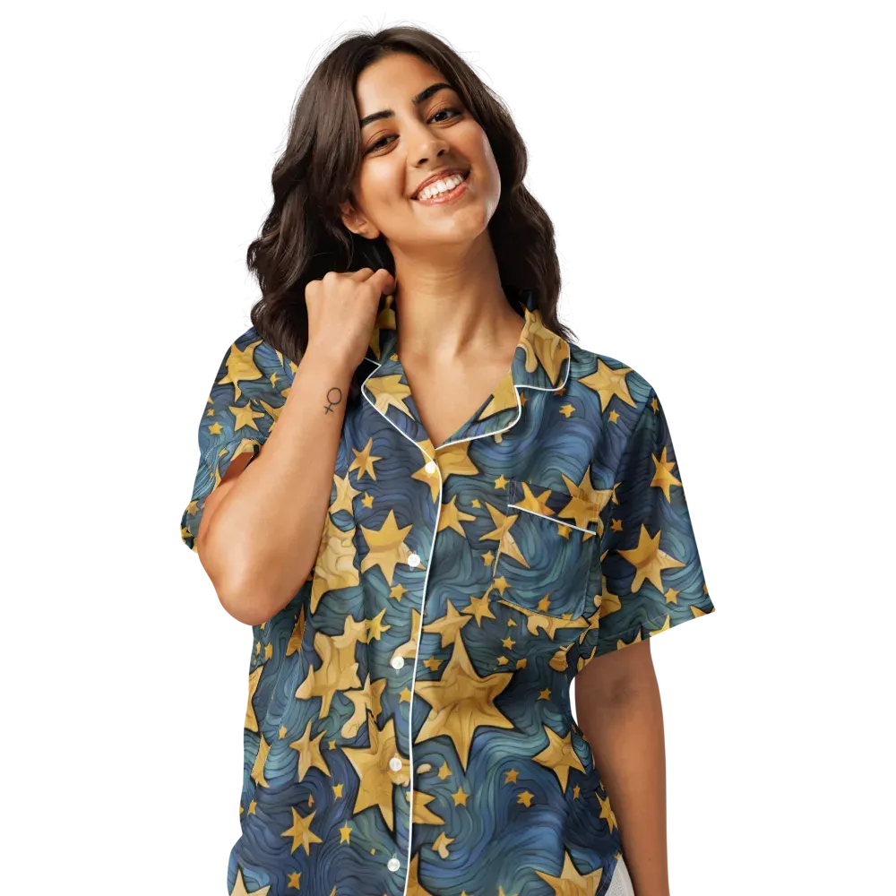 Midnight Starflow on Women's Short Sleeve Pajama Top — Front