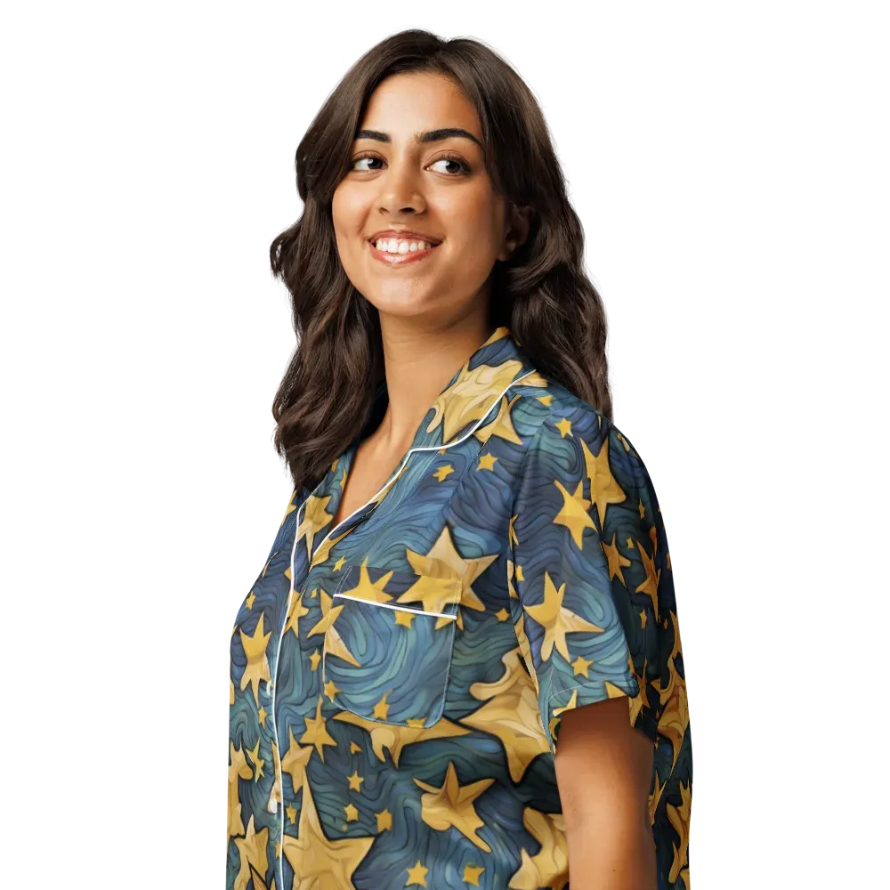 Midnight Starflow on Women's Short Sleeve Pajama Top — Left Front