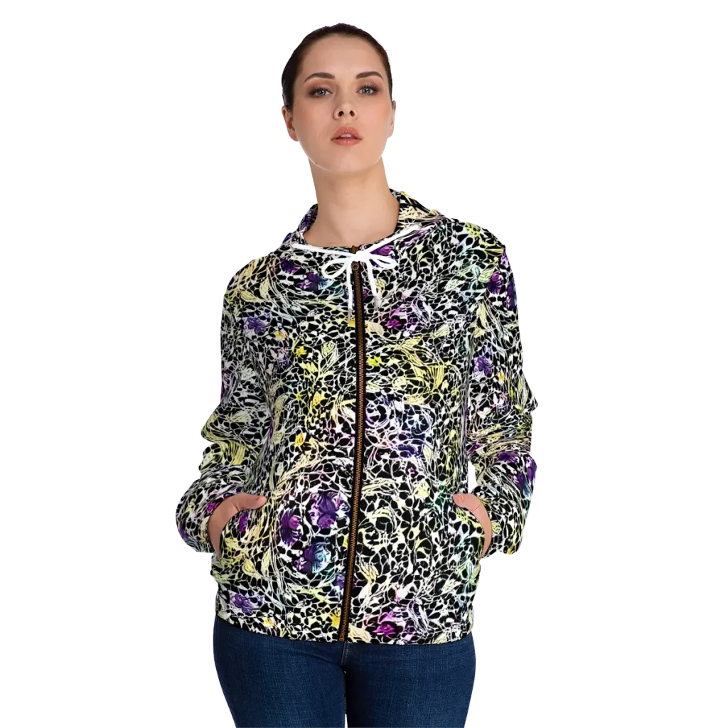 Prismatic Underbrush on Women's Full-Zip Hoodie — Front On Person