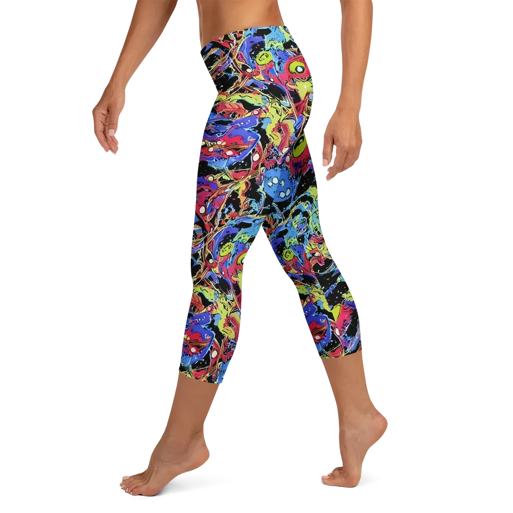 Neon Chaos on Capri Leggings — Left