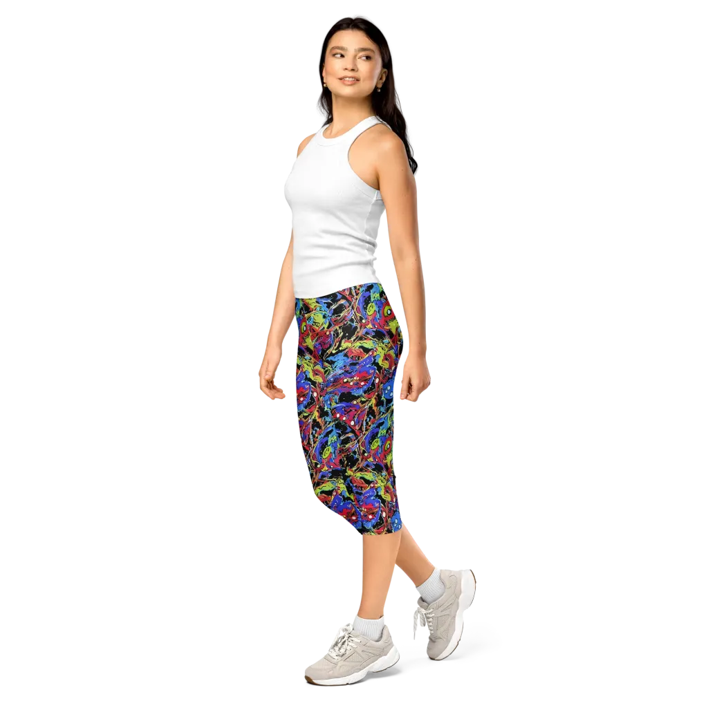Neon Chaos on Capri Leggings — Left Front