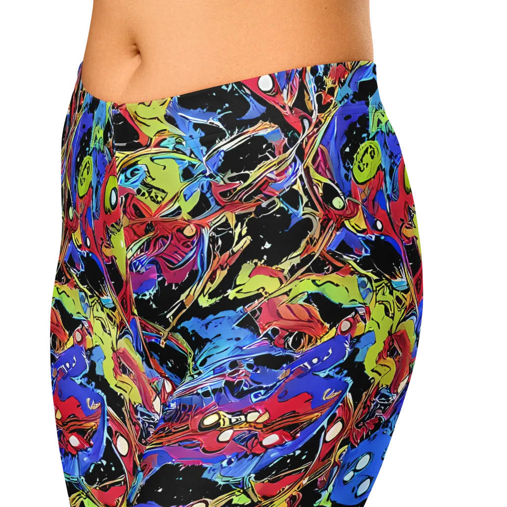 Neon Chaos on Capri Leggings — Zoomed-in