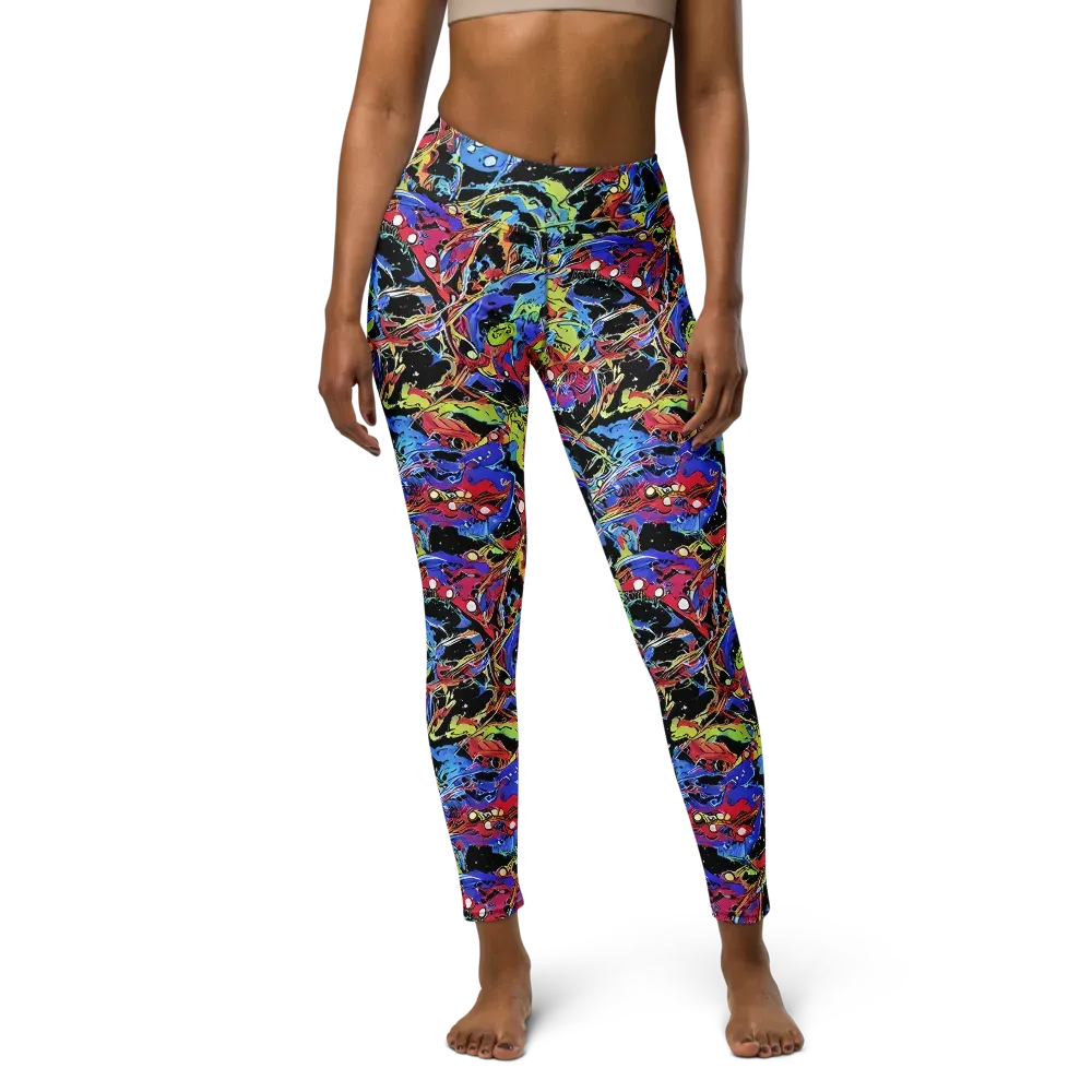 Neon Chaos on Yoga Leggings — Front