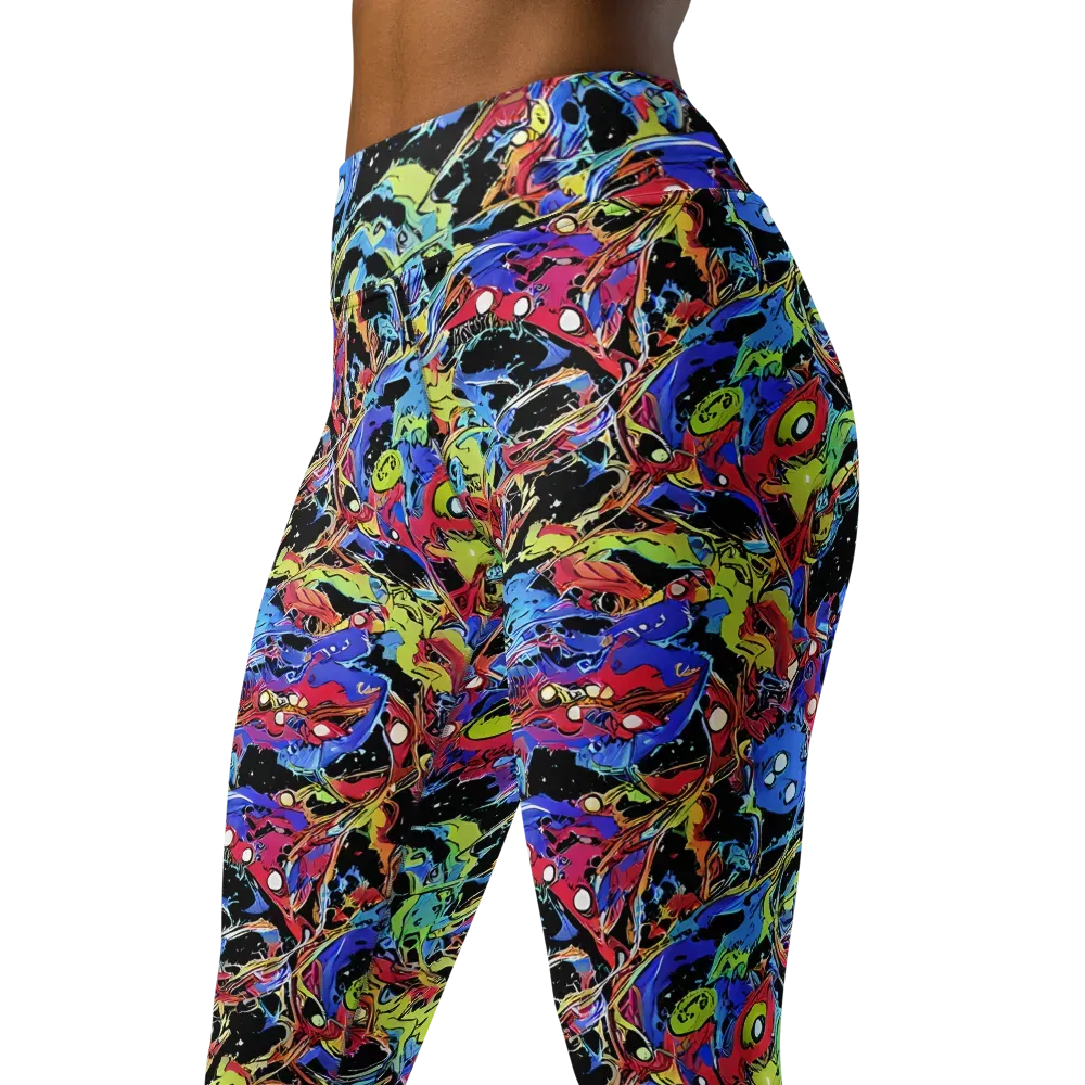 Neon Chaos on Yoga Leggings — Left Front