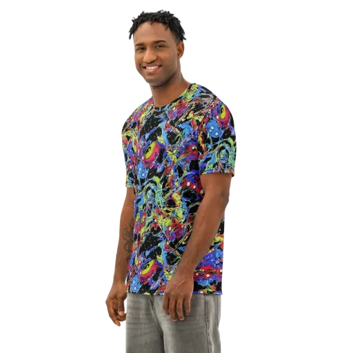 Neon Chaos on a Men's Cotton Crew Neck T-Shirt