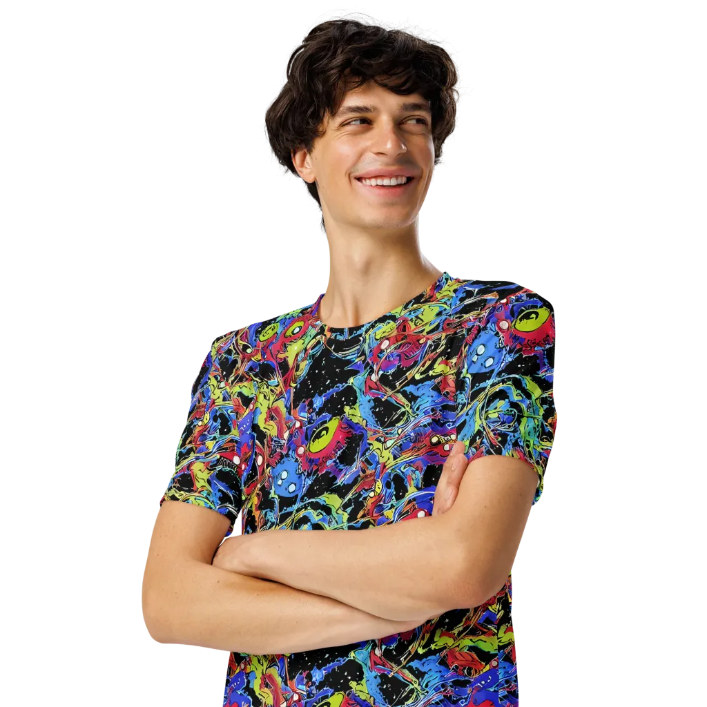 Neon Chaos on Men's Crew Neck T-Shirt — Left Front