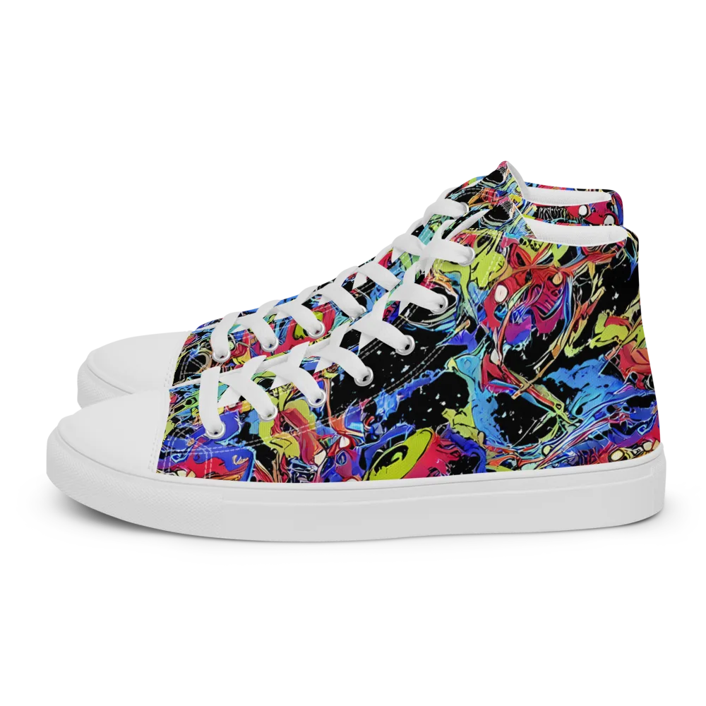 Neon Chaos on Men's High Top Canvas Shoes — Left