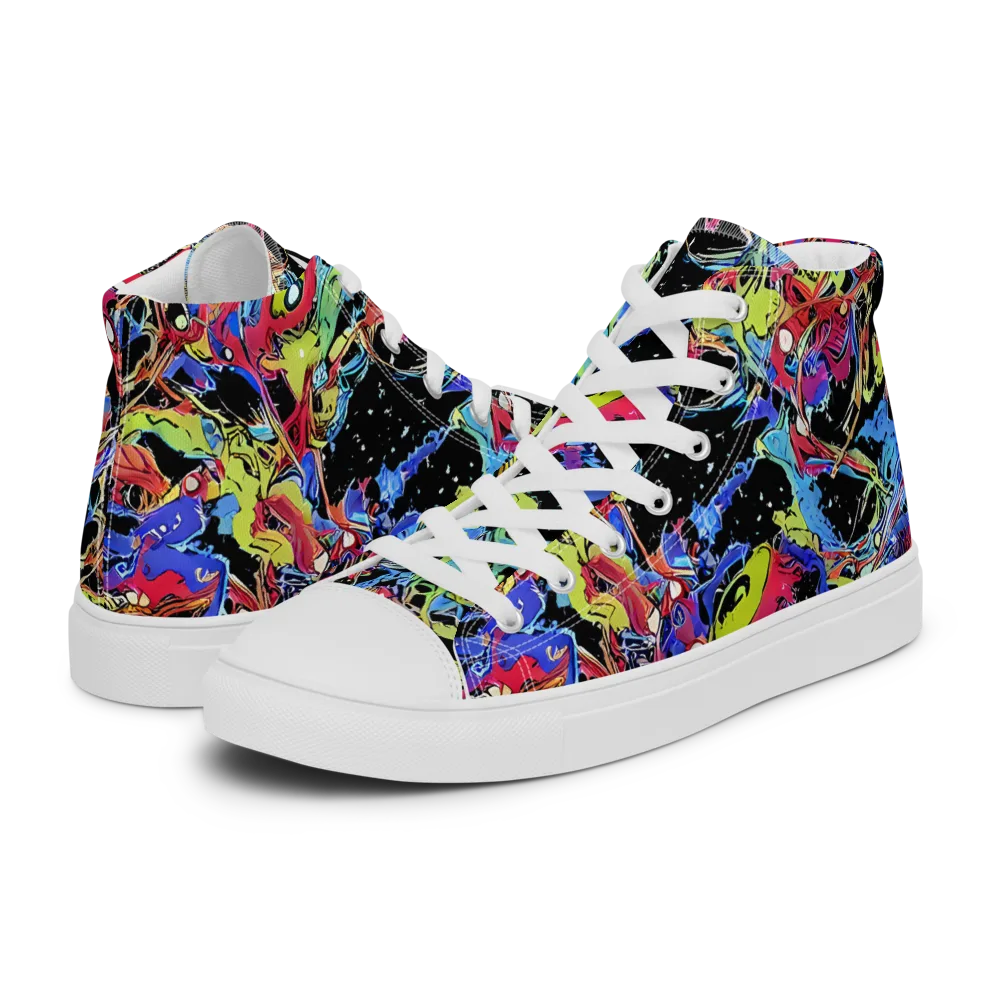 Neon Chaos on Men's High Top Canvas Shoes — Left