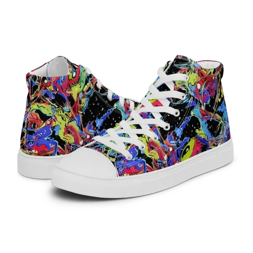 Neon Chaos on a Men's High Top Canvas Shoes