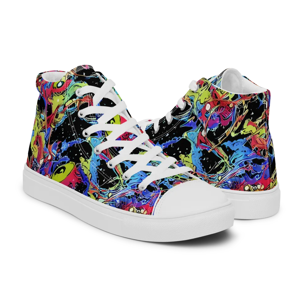 Neon Chaos on Men's High Top Canvas Shoes — Right