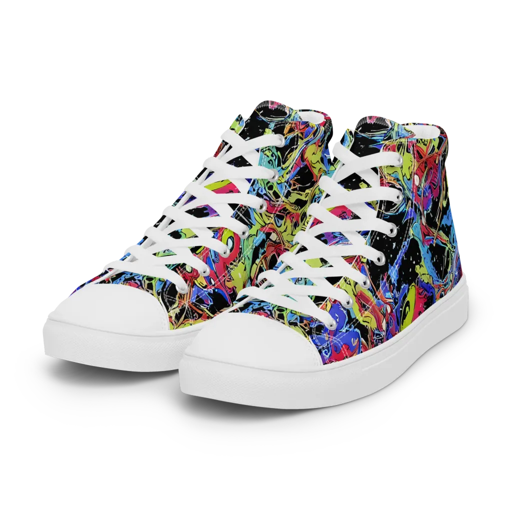 Neon Chaos on Women's High Top Canvas Shoes — Left Front