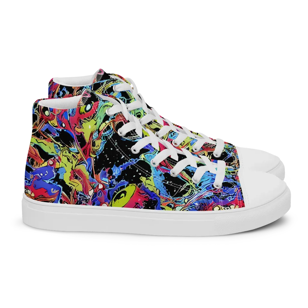 Neon Chaos on Women's High Top Canvas Shoes — Right
