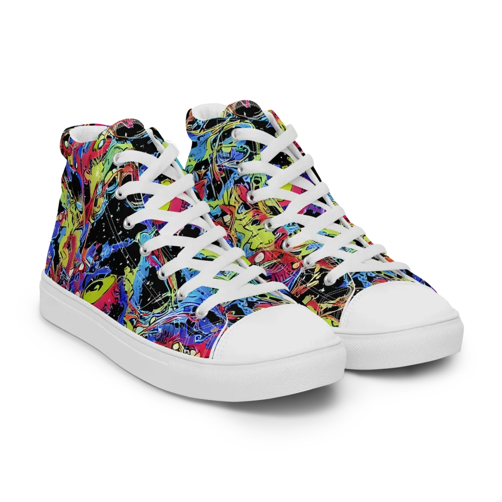 Neon Chaos on Women's High Top Canvas Shoes — Right Front