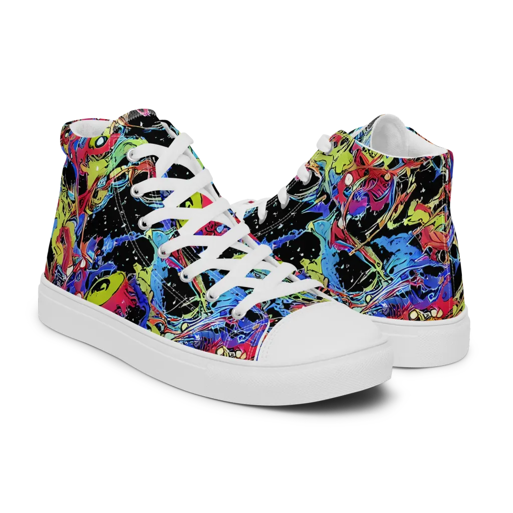 Neon Chaos on Women's High Top Canvas Shoes — Right